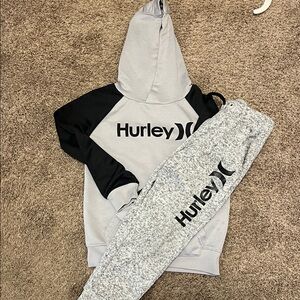 Hurley Light Gray & Black Pullover Hoodie with Marled Gray Joggers